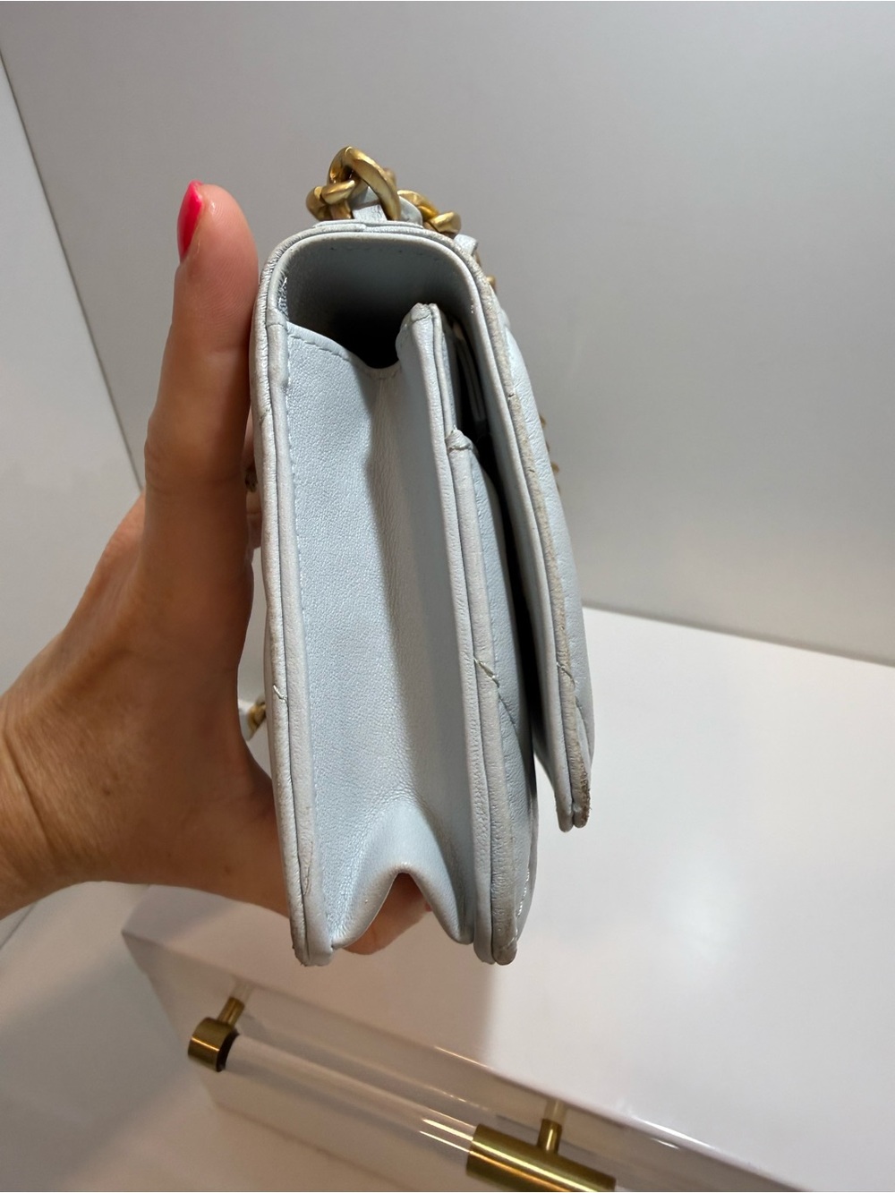 Chanel Light Blue Lambskin Wallet on Chain Crossbody Bag - Picture 6 of 13